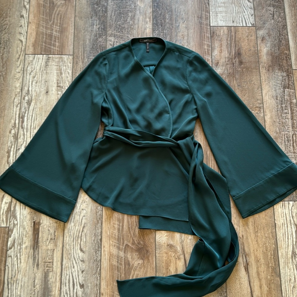 BCBG V Neck Wrap Blouse XXS